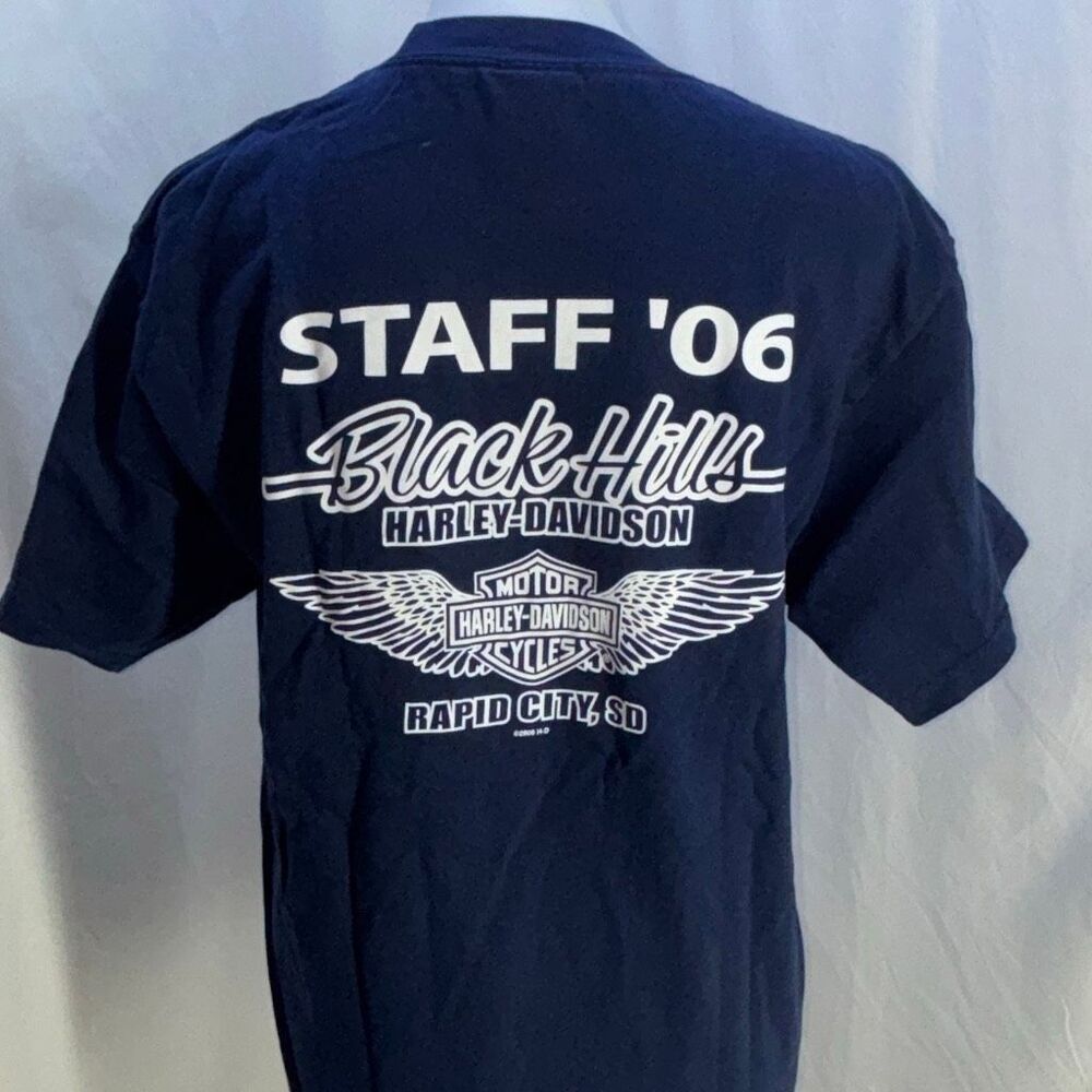 Vintage 2006 Black Hills Harley Davidson Staff t shirt biker rally Sz M blue